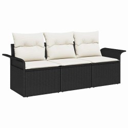 Ensemble de canapés de jardin 3 pièces avec coussins - Poly-rattan noir. 