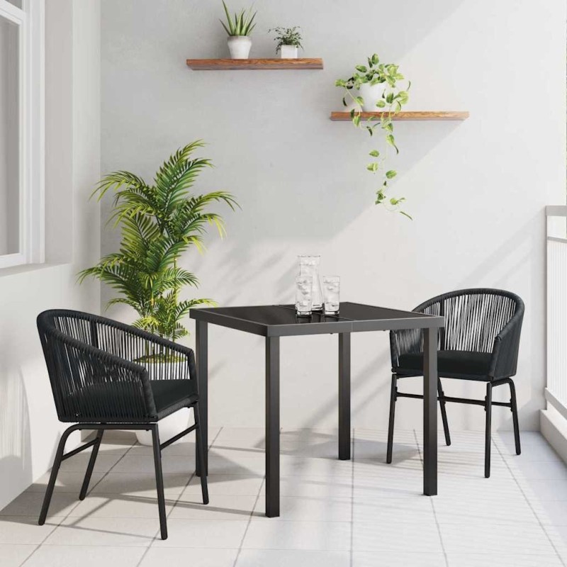 Ensemble de salle à manger de jardin 3 pièces - Rattan synthétique noir 