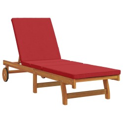 Transat à roulettes avec une table et un coussin en bois d'acacia massif 