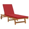 Transat à roulettes avec une table et un coussin en bois d'acacia massif 