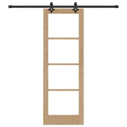 Porte Coulissante avec Matériel "ORKDAL" Bois Massif et Verre 