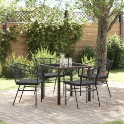 Ensemble de jardin de 5 pièces avec des coussins en poly rotin noir. 