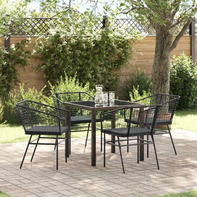 Ensemble de jardin de 5 pièces avec des coussins en poly rotin noir. 