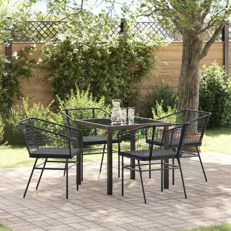 Ensemble de jardin de 5 pièces avec des coussins en poly rotin noir. 
