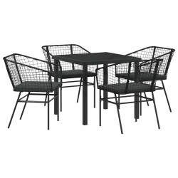 Ensemble de jardin de 5 pièces avec des coussins en poly rotin noir. 
