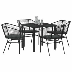 Ensemble de jardin de 5 pièces avec des coussins en poly rotin noir. 
