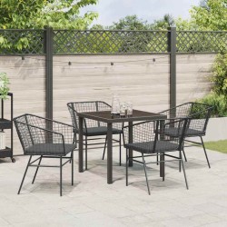 Ensemble de jardin de 5 pièces avec des coussins en poly rotin noir. 