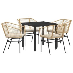 Ensemble de salle à manger de jardin de 5 pièces avec des coussins en rotin synthétique marron. 