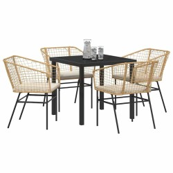 Ensemble de salle à manger de jardin de 5 pièces avec des coussins en rotin synthétique marron. 