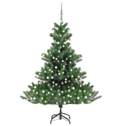 Sapin de Noël artificiel Nordmann avec LED et boules Vert 210cm 