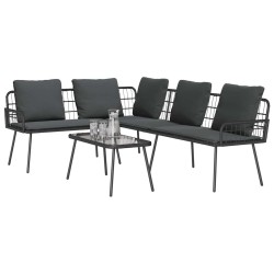 Set de canapé de jardin 2 pièces avec coussins en poly rotin noir 