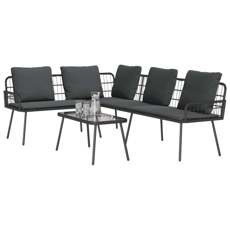 Set de canapé de jardin 2 pièces avec coussins en poly rotin noir 