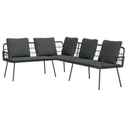 Set de canapé de jardin 2 pièces avec coussins en poly rotin noir 