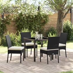 Ensemble de jardin de 5 pièces en poly rotin noir 