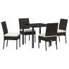Ensemble de jardin de 5 pièces en poly rotin noir 