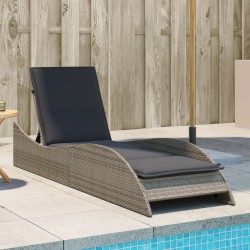 Chaise longue avec coussin gris 60x205x73 cm résine tressée 