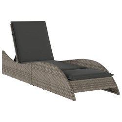 Chaise longue avec coussin gris 60x205x73 cm résine tressée 