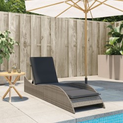 Chaise longue avec coussin gris 60x205x73 cm résine tressée 