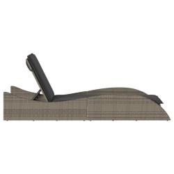 Chaise longue avec coussin gris 60x205x73 cm résine tressée 