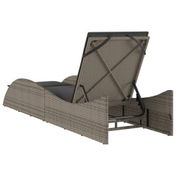 Chaise longue avec coussin gris 60x205x73 cm résine tressée 