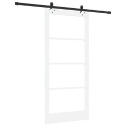Porte coulissante avec kit de matériel 'ORKDAL'en bois massif et verre blanc 