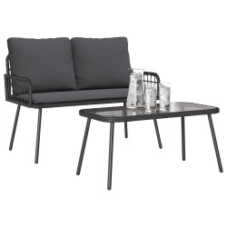 Ensemble de salle à manger jardin avec coussins en poly rattan noir 