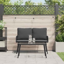 Ensemble de salle à manger jardin avec coussins en poly rattan noir 