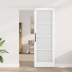 Set de porte coulissante avec kit de quincaillerie blanc 73,5x211 cm en bois massif de pin 