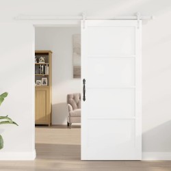 Porte Coulissante avec Kit de Quincaillerie Blanche 86x198,5 cm en Bois Massif de Pin 