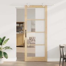 Porte Coulissante avec Kit de Matériel 93x232 cm en Bois Massif de Pin 