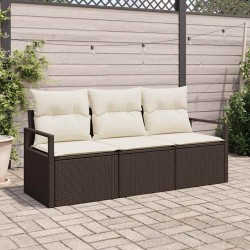 Set de canapé de jardin 3 pièces avec coussins en poly rotin marron 