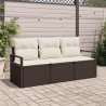 Set de canapé de jardin 3 pièces avec coussins en poly rotin marron 