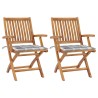 Chaises de jardin lot de 2 avec coussins à carreaux gris Teck 