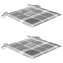 Chaises de jardin lot de 2 avec coussins à carreaux gris Teck 