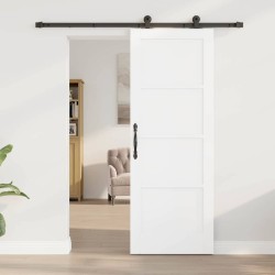 Porte coulissante avec ensemble de quincaillerie blanche 73,5x198,5 cm en bois massif de pin 