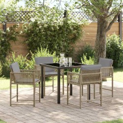 Ensemble de salle à manger de jardin avec coussins - 5 pièces en poly rotin beige 