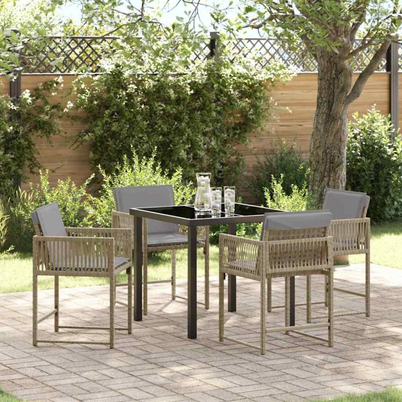 Ensemble de salle à manger de jardin avec coussins - 5 pièces en poly rotin beige 