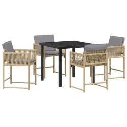 Ensemble de salle à manger de jardin avec coussins - 5 pièces en poly rotin beige 