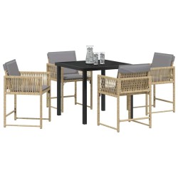 Ensemble de salle à manger de jardin avec coussins - 5 pièces en poly rotin beige 