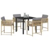 Ensemble de salle à manger de jardin avec coussins - 5 pièces en poly rotin beige 