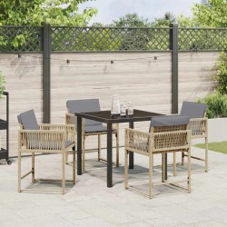 Ensemble de salle à manger de jardin avec coussins - 5 pièces en poly rotin beige 