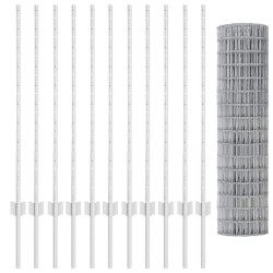 Clôture Euro avec 22 poteaux en U Argent 1x25 m Acier 