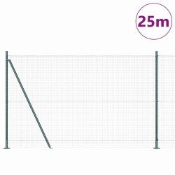 Clôture en mailles avec 13 poteaux - Vert 1,6x25 m en acier 
