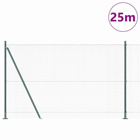 Clôture en mailles avec 13 poteaux - Vert 1,6x25 m en acier 