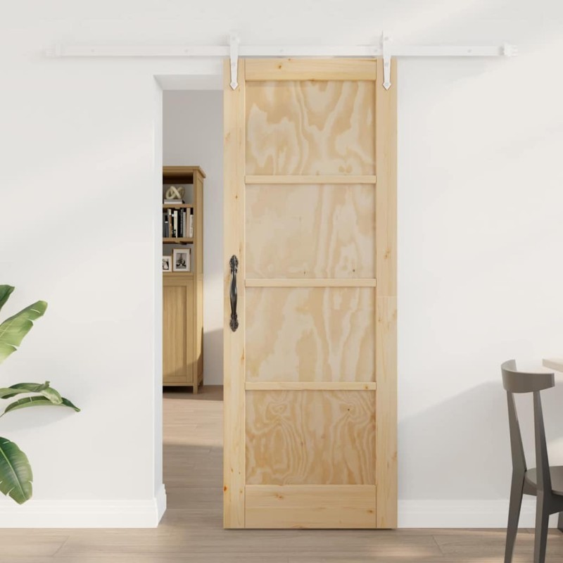 Porte coulissante avec kit de matériel 73.5x198.5 cm en bois massif de pin 