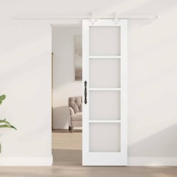 Ensemble de Porte Coulissante avec Quincaillerie Blanche 61x198.5 cm Bois Massif Pin 