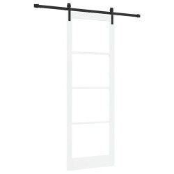 Porte Coulissante avec Kit de Quincaillerie 'ORKDAL'Bois Massif Blanc & Verre 