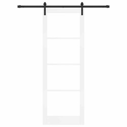 Porte Coulissante avec Kit de Quincaillerie 'ORKDAL'Bois Massif Blanc & Verre 