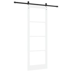 Porte Coulissante avec Kit de Quincaillerie 'ORKDAL'Bois Massif Blanc & Verre 