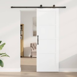 Porte coulissante avec ensemble quincaillerie blanche 73,5x211 cm en bois massif de pin 